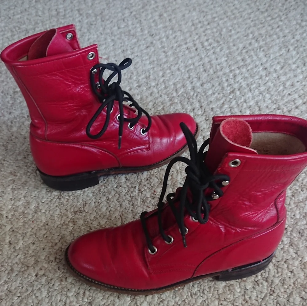 Justin red leather lace-up Packer boots SIZE 6
